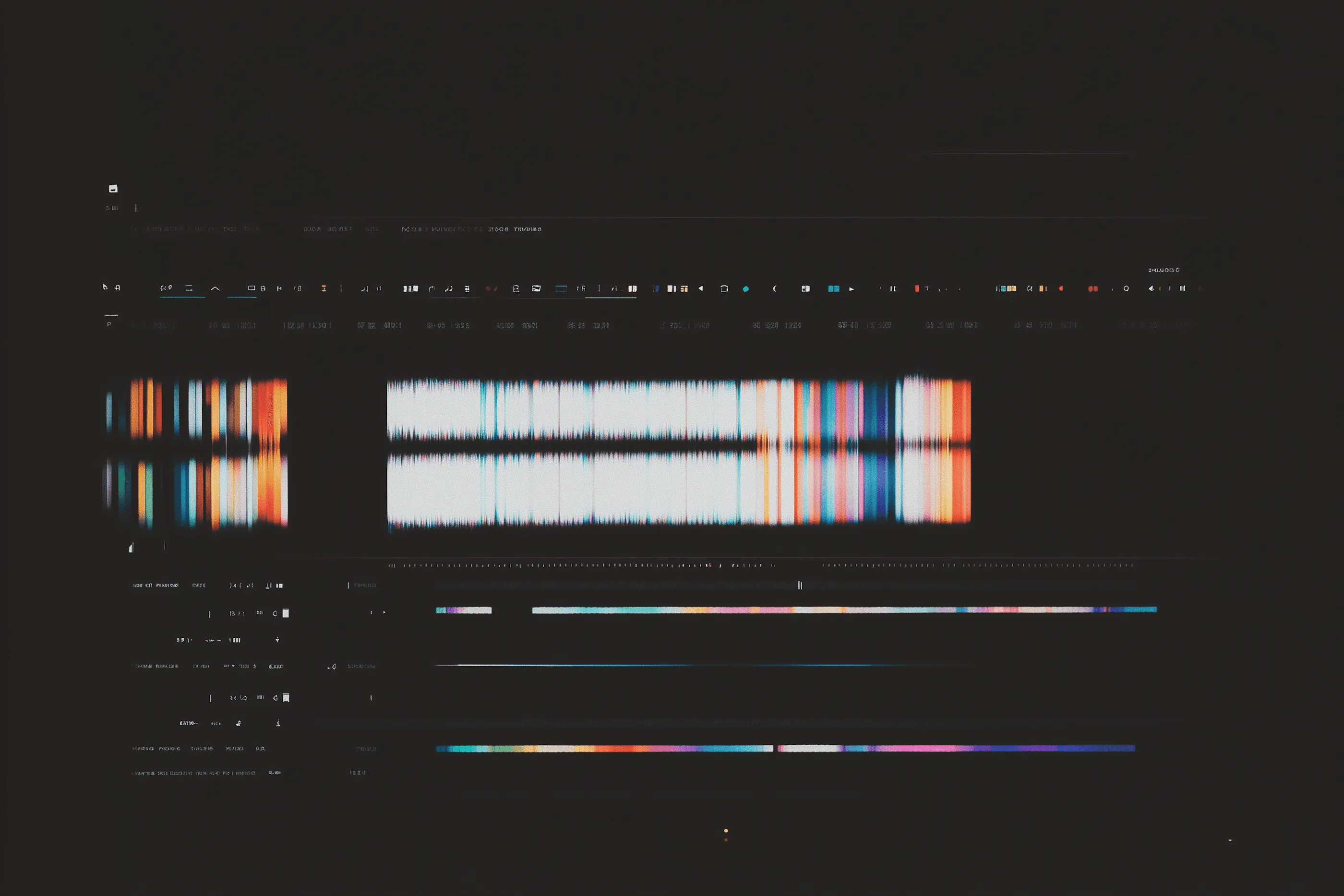 Close-up of a dark software interface with rows of colored data bars